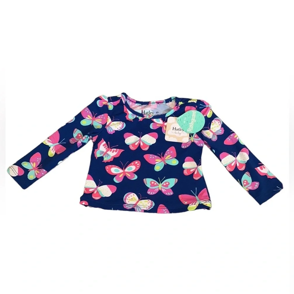 Hatley Baby Butterfly Rashguard Swim Shirt  UPF 50 6-9 Months Blue Pink New